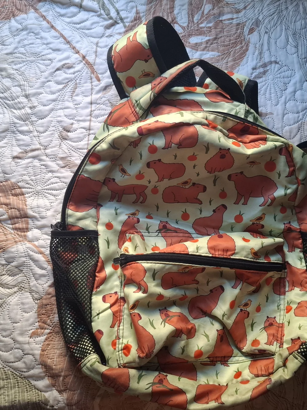 Cute Orange Capybara Pattern Kids Backpack - Brand: